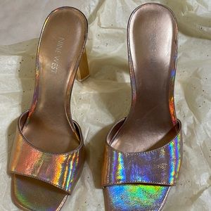 Nine West holographic pink mules